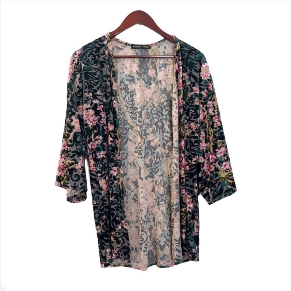 Always Indigo Green Black Floral Velvet Sweater - Picture 5 of 16